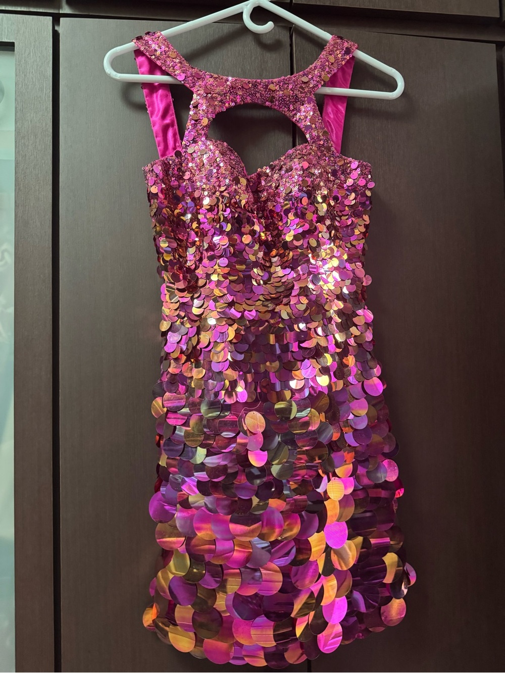Girls Pink Sequin Party Dress with Keyhole Back